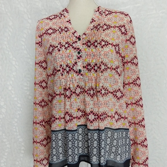 Anthro HD in Paris Kaveri Pintuck Henley Top Sz 8 - Picture 2 of 8